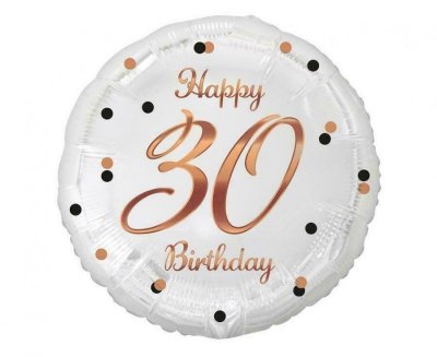 Balon foliowy B&C Happy 30 Birthday biały, nadruk różowo-złoty 18 Godan