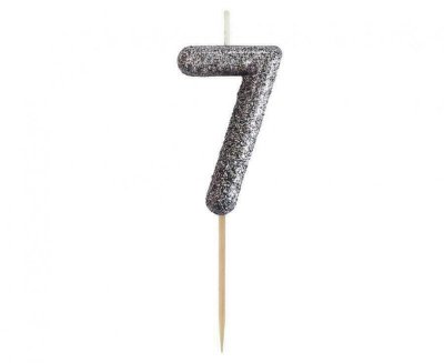 Świeczka na tort cyfra 7 brokatowa, czarna 11.5x3.5cm Godan