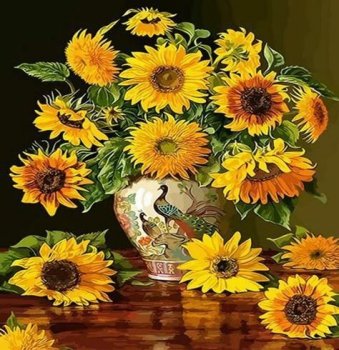 Malowanie po numerach 40x50cm Kwiaty, słoneczniki w chińskim wazonie 1008969