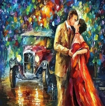 Malowanie po numerach Kobieta i mężczyzna auto retro 40x50cm 1008971