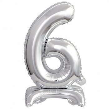 Balon foliowy mini cyfra 6 ze stopką srebrny 22x40cm 9911729