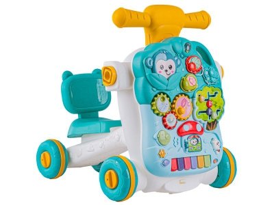 Wielofunkcyjny Interaktywny Jeździk Pchacz Chodzik Edukacyjny Stolik Grający 4w1 Niebieski Przecena 1