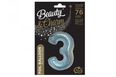 GODAN Balon foliowy B_C Cyfra3 hologr sreb CH-BHS3 44741