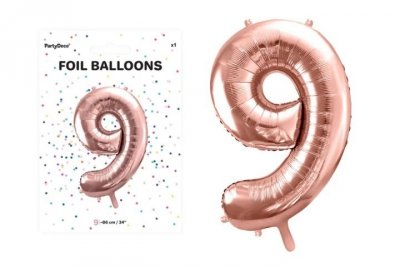 PARTYDECO Balon foliowy Cyfra 9 86cm róż.złoto 71437