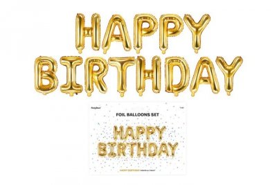 PARTYDECO Balon foliowy Happy Birthday 340x35cm złoty 71895