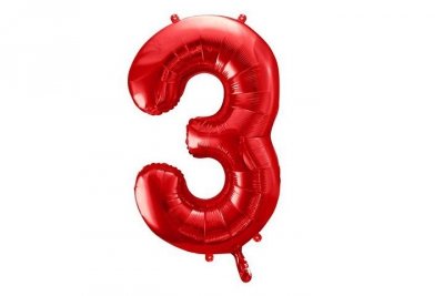 PARTYDECO Balon fol.Cyfra 3 86cm czerwony 68824