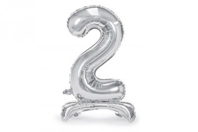 PARTYDECO Stojący balon fol.Cyfra 2 70cm srebrny 73149