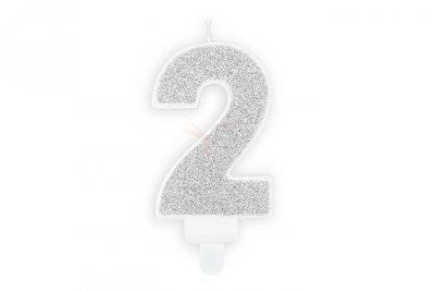 PARTYDECO Świeczka urodz.Cyferka 2 srebrny 7cm 48255