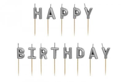 PARTYDECO Świeczki urodz.HappyBirthday 2,5cm srebrny A13 327