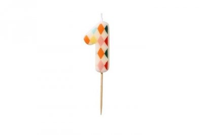 PARTYDECO Świeczka urodz.Cyfra 1 Romby 55cm mix 67080