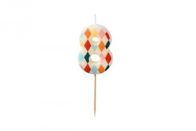 PARTYDECO Świeczka urodz.Cyfra 8 Romby 55cm mix 67363