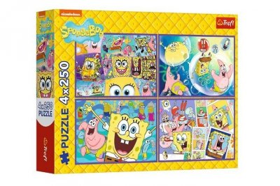 TREFL PUZZLE 4x250 Szalony świat Sponge Boba 13342