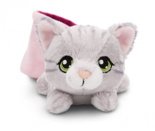 NICI 61331 Maskotka kotek szary pręgowany 12cm w koszyku różowym