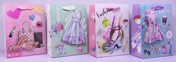 Torebka ozdobna prezentowa młodzieżowa, dziewczyna, moda 3D 9022B 26x32x10cm p12, mix cena za 1 szt