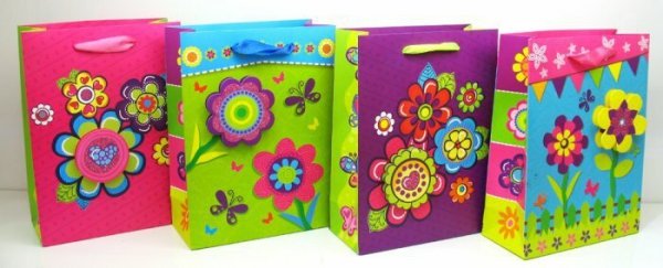 Torebka ozdobna prezentowa kwiatki 3D 8892A 30x39x12cm p12, mix cena za 1 szt