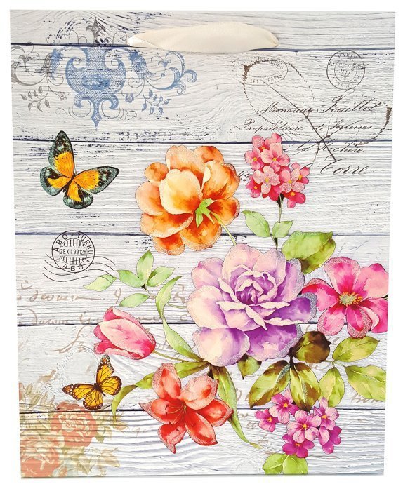 Torebka ozdobna prezentowa kwiaty 8924A 30x39x12cm p12, mix cena za 1 szt