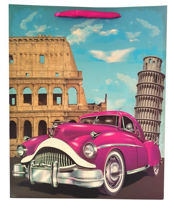 Torebka ozdobna prezentowa stylowe auta 1137C 18x23x10cm p12, mix cena za 1 szt