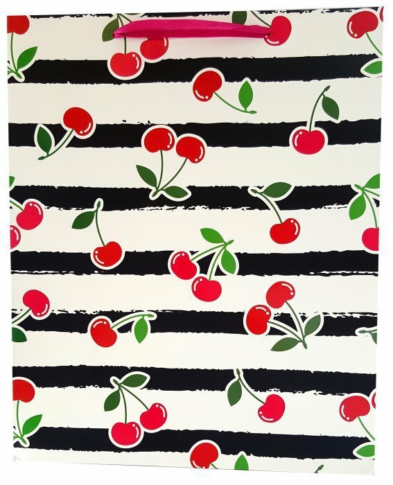 Torebka ozdobna prezentowa paski owoce 1400A 31x42x12cm p12, mix cena za 1 szt