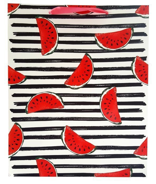 Torebka ozdobna prezentowa paski owoce 1400A 31x42x12cm p12, mix cena za 1 szt