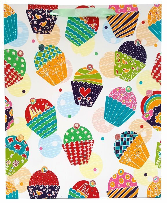 Torebka ozdobna prezentowa babeczki 4wz 1363C 18x23x10cm p12, mix cena za 1 szt