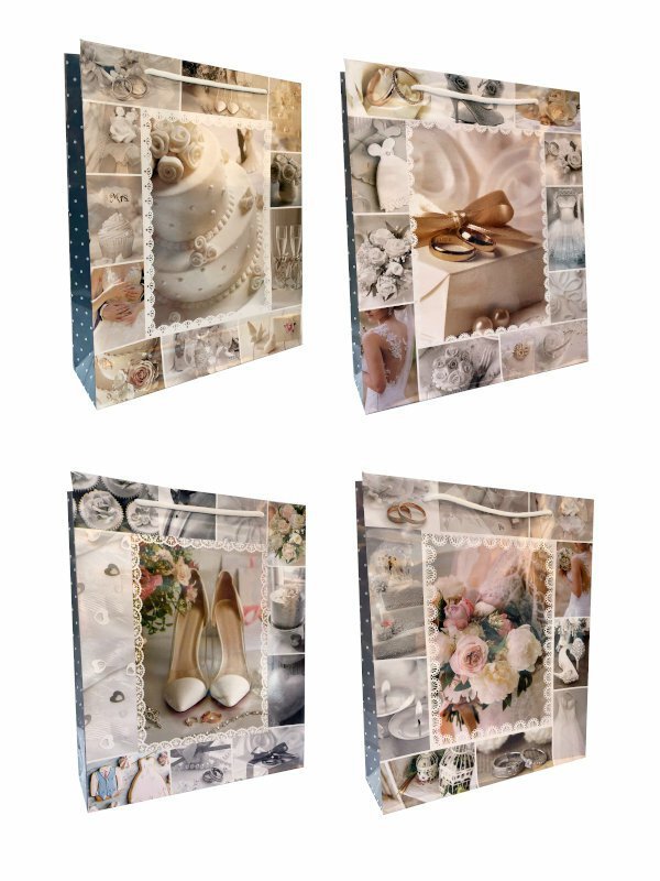 Torebka ozdobna prezentowa laminowana ślubna 128g 003S 18x24x7cm p12, mix cena za 1 szt