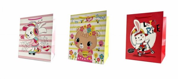 Torebka ozdobna prezentowa 4wz 4645A 26x32x25cm szerokie dno mix cena za 1 szt