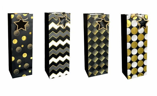 Torebka ozdobna prezentowa butelka 4wz 12x35x9cm 222 mix cena za 1 szt