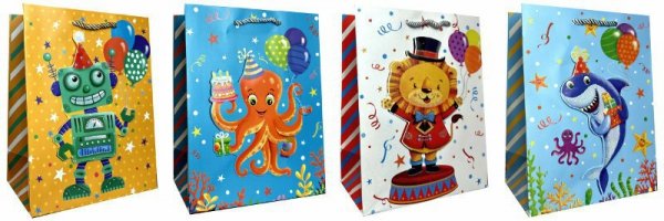 Torebka ozdobna prezentowa dziecięca JP653C 18x23x10cm mix cena za 1 szt