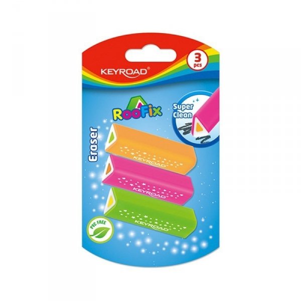 Gumka do ścierania KEYROAD Roofix 3szt. blister mix kolorów KR971813