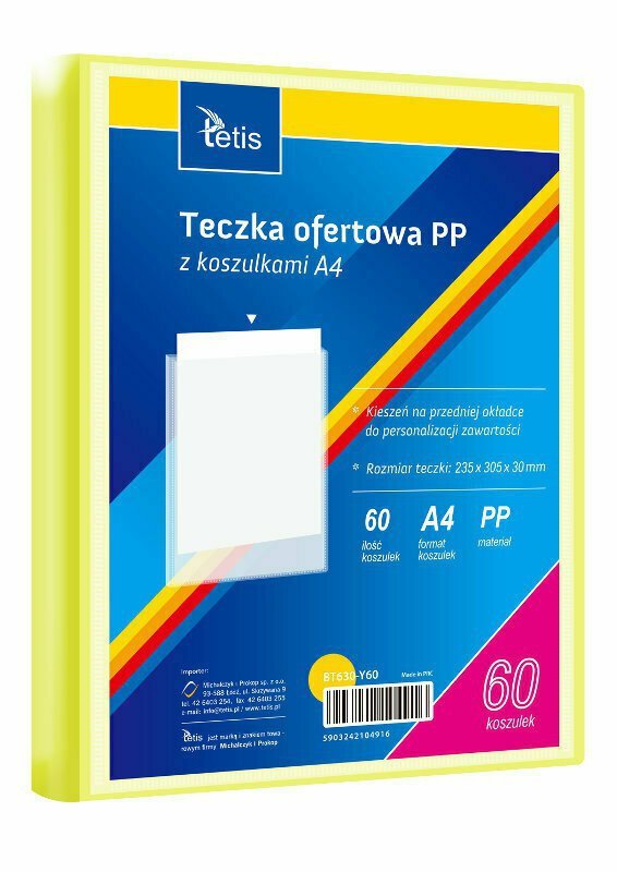Teczka ofertowa A4 PP + 60 koszulek żółta BT630-Y60 tetis