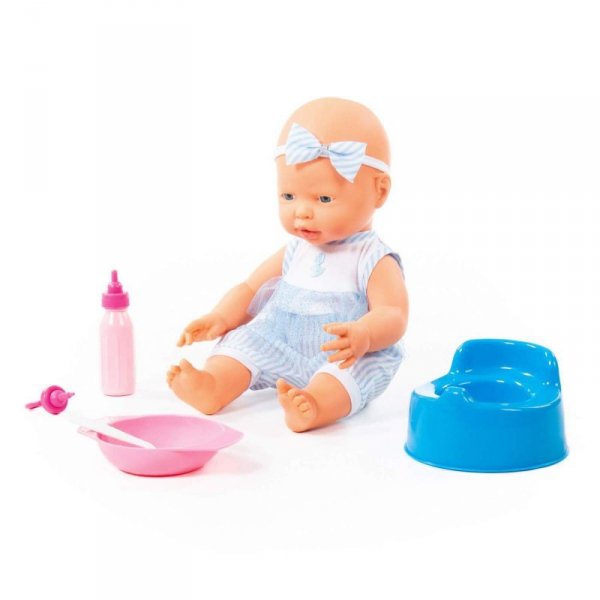 Polesie 78384 Lalka wesoły Bobas 35cm ze smoczkiem + akcesoria 4-elementy, pudełko