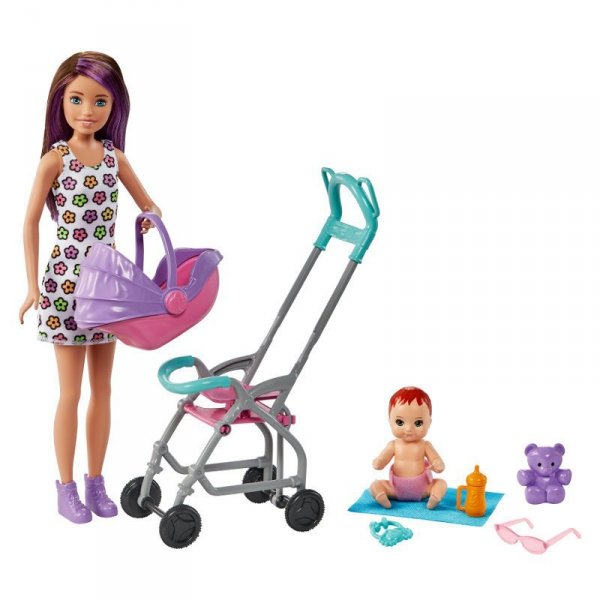 Barbie Lalka Opiekunka Skipper Wózek + bobas GXT34 p3 MATTEL