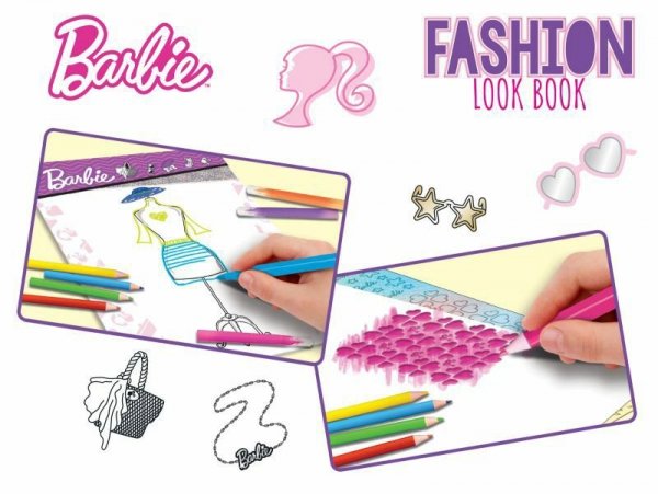 PROMO Szkicownik Barbie Fashion Look Book 12877 + 4 pisaki, 4 kredki, arkusz ze wzorami, naklejki