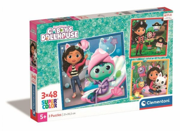 Clementoni Puzzle 3x48el SuperColor Koci Domek Gabi. Gabby&#039;s Dollhouse 25300