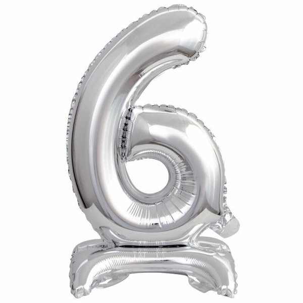 Balon foliowy mini cyfra 6 ze stopką srebrny 22x40cm 9911729
