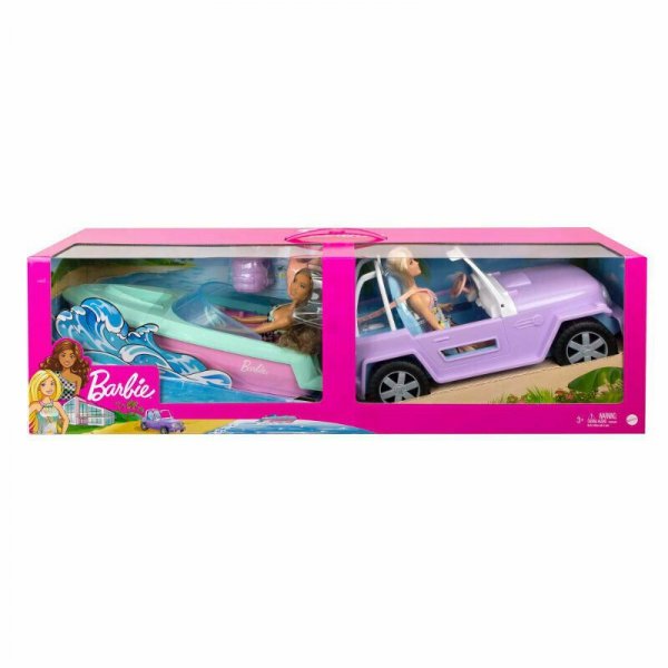 PROMO BARBIE 2 lalki, Jeep i motorówka GXD66 MATTEL