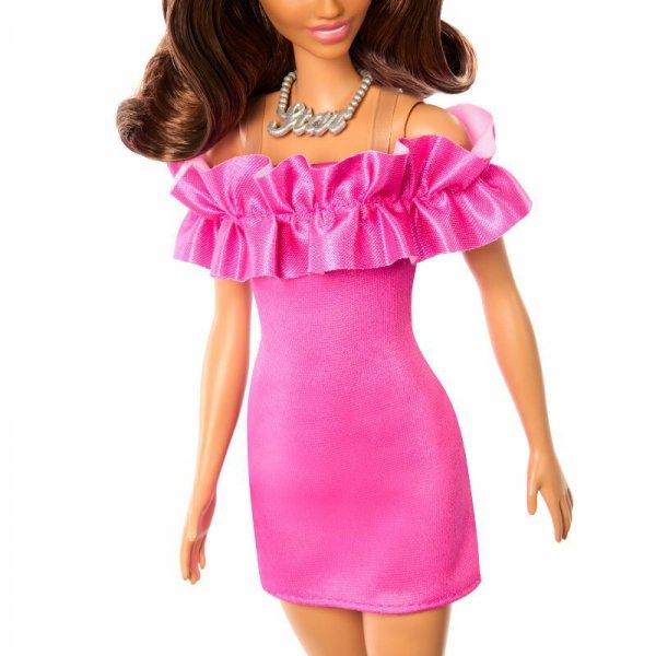 Barbie Lalka Fashionistas Różowa sukienka z falbanką HRH15 MATTEL