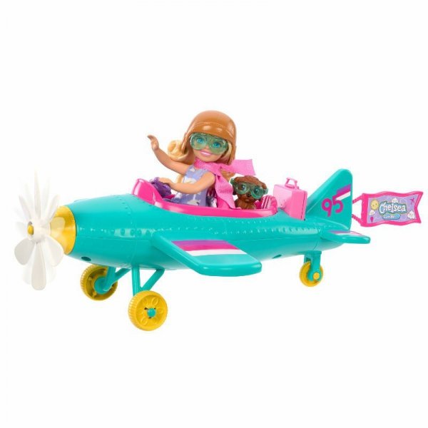 Barbie Lalka Chelsea Możesz być Pilotka z samolotem i pieskiem HTK38 MATTEL