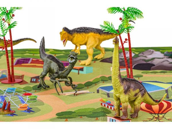 Zestaw Figurek Dinozaurów w kuferku + mata, Dinozaury 9 sztuk