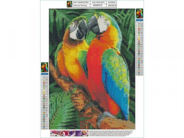 Haft Diamentowy, Obraz, Mozaika Diamentowa Diamond Painting, KOLOROWE ARY PAPUGI 30x40cm - DK