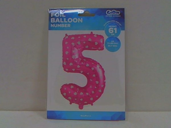 GODAN Balon foliowy Cyfra5 róż/serca 61cm HS-C26R5 05926