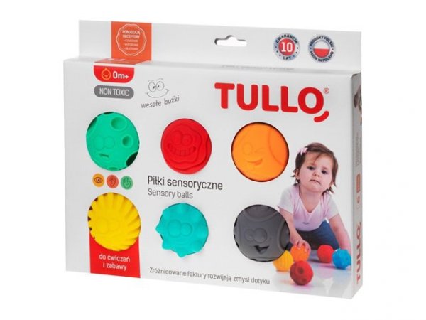 TULLO Piłki sensoryczne buźki 6szt 462 74620