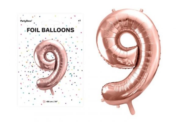 PARTYDECO Balon foliowy Cyfra 9 86cm róż.złoto 71437
