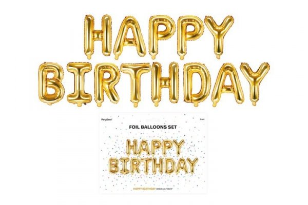 PARTYDECO Balon foliowy Happy Birthday 340x35cm złoty 71895