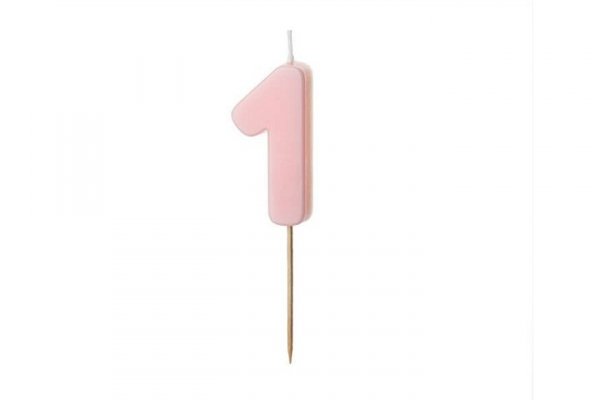 PARTYDECO Świeczka urodz.Cyferka 1 j.róż5,5cm 38738