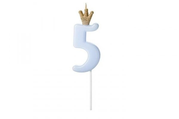 PARTYDECO Świeczka urodz.Cyferka 5 j.nieb.9,5cm 71763