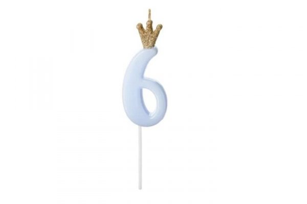 PARTYDECO Świeczka urodz.Cyferka 6 j.nieb.9,5cm 71787