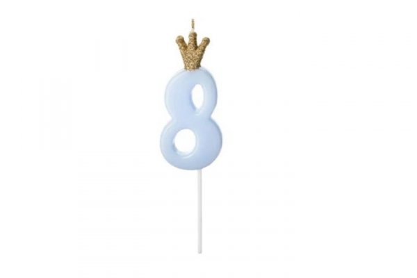 PARTYDECO Świeczka urodz.Cyferka 8 j.nieb.9,5cm 71824