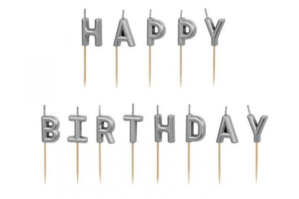 PARTYDECO Świeczki urodz.HappyBirthday 2,5cm srebrny A13 327