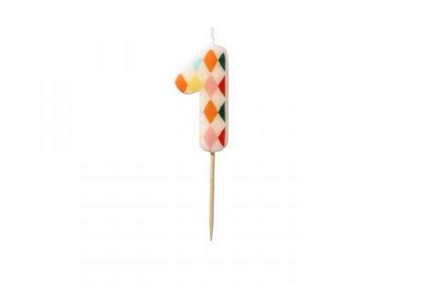 PARTYDECO Świeczka urodz.Cyfra 1 Romby 55cm mix 67080